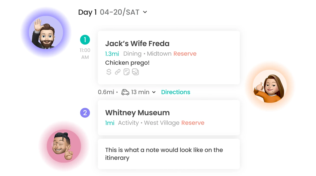 Collaborative trip planning in Ellipsis, showing multiple users editing a shared itinerary in real time